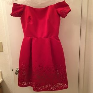Marchesa Notte drop shoulder red dress, size 0